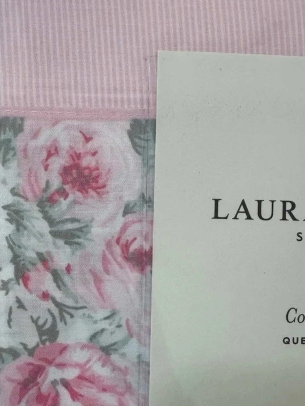 Laura Ashley ~ QUEEN ~ Pink Floral & Pinstripe 4 Pc. Sheet Set 100% Cotton